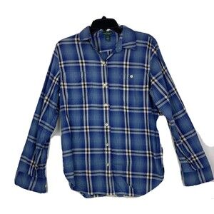 LRL Lauren Jeans Co Ralph Shirt Women Large Blue Check Print Long Sleeve Button